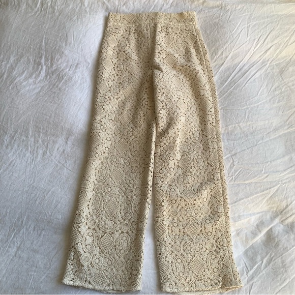 NWT Sezane Fausto Cotton Crochet Lace Knit Wide Leg Trousers Pants Ecru - Picture 9 of 13